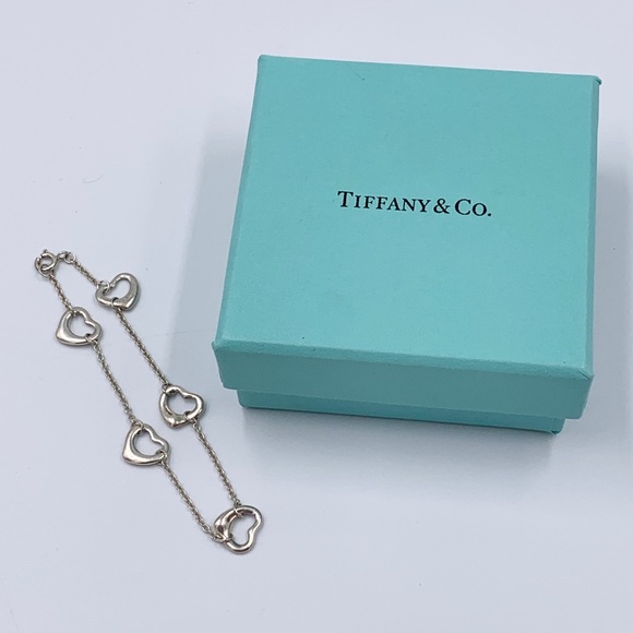 Authentic Tiffany & Co 925 Silver Elsa Peretti 5 Open Hearts Bracelet - Picture 6 of 9